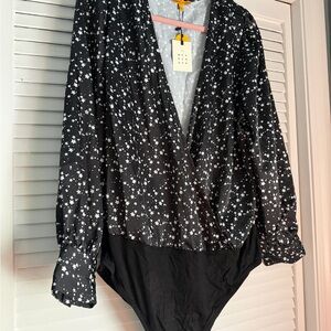 Eloquii by refinery 29 Black and White Star Bodysuit